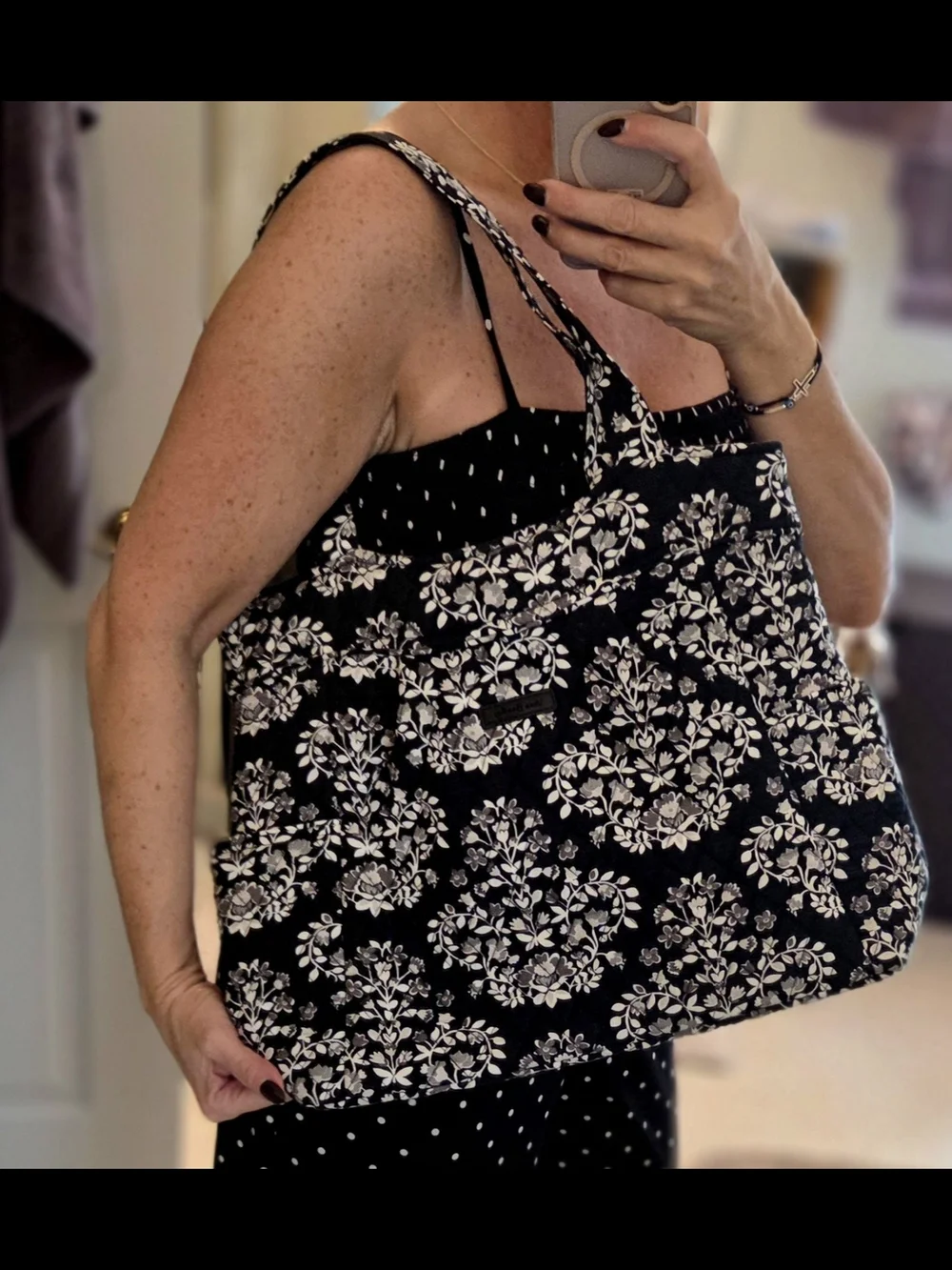 Vera Bradley Black and White Quilted Floral Tote